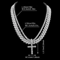 Pendentif croix en argent avec chaîne cubaine et collier tennis dimensions réelles - Colliers Superposés Croix et Chaîne Tennis Argentés