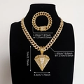 Set catena cubana hip hop dorata con un grande pendente a forma di diamante - Set Diamante / Oro