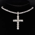 Collana di lusso con ciondolo a croce hip-hop e strass scintillanti su catena tennis - Pendaglio Croce Argento + Catena Tennis 4mm 20 pollici