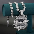 Hip hop silver jewelry set with crystal Last Supper pendant and matching tennis chain - Silver 981 Pendant + 20inch Tennis Chain