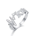 Anello MOM in argento 925 con battito cardiaco e pavé di cristalli scintillanti - US 5 / Oro Bianco