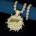 Hip hop gold plated Last Supper pendant with thorns and cubic zirconia on tennis chain - Gold 981 Pendant + 20inch Tennis Chain