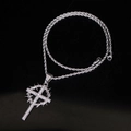 Hip-hop silver cross necklace with twisted thorns and sparkling pave crystal inlay - Silver 1017 Pendant + 24inch Silver Rope Chain