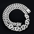 Klassische silberne 13mm Iced Out Gliederkette mit Herz-Akzenten und Zirkonia - 8 Zoll (20cm) / Silber Herz Panzerkette