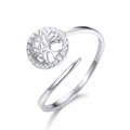 Detailed macro view of S925 silver leaf ring with pavé zircon tree of life design - US 5 / White Gold