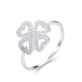 Anello in argento 925 a quadrifoglio con zirconi scintillanti su sfondo bianco - US 6 / Oro Bianco