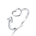 Anillo ajustable de plata S925 con diseño de corazón hueco y flecha, estilo moderno - Abierto Ajustable / Oro Blanco