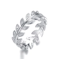 Elegante S925 zilveren ring met bladvormig ontwerp en ingelegde zirkonia kristallen - US 5 / Witgoud