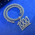 Iced Out Hip-Hop-Halskette in Silber mit 1000er Anhänger und dicker kubanischer Kette - Silberner 1000er-Nummer-Anhänger + 11mm Panzerkette 18inch