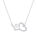 Collana in argento sterling 925 con pendente a cuore traforato e corona con cristalli lucidi - 40+5cm / Oro Bianco