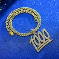 Vergoldete Panzerkette im Hip-Hop-Stil mit einem diamantbesetzten 1000er-Zahlenanhänger - Goldener 1000er-Nummer-Anhänger + 11mm Panzerkette 18inch