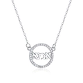 S925 sterling silver necklace with Hebrew Ima pendant and sparkling zircon accents - 925 Silver / White Gold