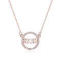 Rose gold S925 silver necklace with sparkling rhinestone circle and Hebrew Mom pendant - 925 Silver / Rose Gold