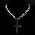 Hip-Hop-Halskette in Silber mit einem großen Kreuzanhänger aus schwarzen Zirkonia - Nur Anhänger (Keine Kette) / Schwarz