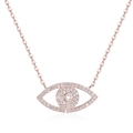 Dettaglio della collana occhio di Allah in oro rosa con cristalli bianchi pavé su catena - Oro rosa