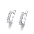 Elegant S925 sterling silver U-shaped hoop earrings with double row zircon inlay - 925 Silver / White Gold
