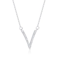 Collana minimalista in argento sterling 925 con ciondolo a V e pietre di zircone - Argento 925 / Oro Bianco