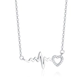 Collar latido de corazón en plata S925 con colgante de corazón de circón brillante - Plateado