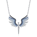 Elegant S925 sterling silver necklace with blue gradient zircon angel wing pendant - 925 Silver / White Gold
