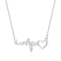 Collar de latido de corazón en plata S925 con colgante de corazón de cristal en blanco - Oro Blanco