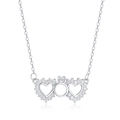 Élégant collier en argent sterling S925 avec pendentif double cœur et zircons pavés - Argent 925 / Or Blanc