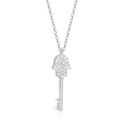 925 Sterling Silber Hamsa Schlüsselkette mit Zirkonia-Anhänger auf weißem Hintergrund - 925er Silber / Weißgold