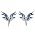 S925 sterling silver angel wing stud earrings with blue gradient crystal pavé accents - 925 Silver / White Gold
