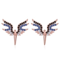 Elegant rose gold wing stud earrings featuring blue and black gradient crystal inlay - 925 Silver / Rose Gold