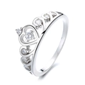 Anillo de corona de plata de ley 925 pulida con diseño de corazón y circonitas - US 6 / Plateado
