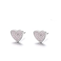 Elegant S925 sterling silver heart stud earrings with pink cubic zirconia pavé setting - 925 Silver / Platinum White (Pink Rhinestone)