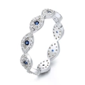 S925 sterling silver evil eye eternity ring with blue gems and white zircons - US 8 / White Gold