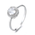 Elegante S925 zilveren ring met een ronde briljante halo diamant in een 4-poot zetting op wit - US 6 / Witgoud