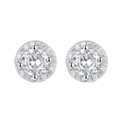 Classic S925 sterling silver round halo stud earrings with brilliant zircon stones - 925 Silver / White Gold