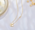 Detail of a 925 silver butterfly necklace with white mother-of-pearl and gold finish - Champagne