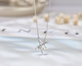 Macro detail of S925 sterling silver star pendant necklace with sparkling zircon inlay - 925 Silver / White Gold