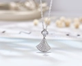 Detailed close-up of s925 silver fan-shaped necklace with shimmering pavé diamonds - S925 Sterling Silver / White Gold