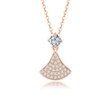 Elegant s925 silver rose gold fan shaped necklace with sparkling full pavé diamonds - S925 Sterling Silver / Champagne