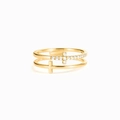 Minimalist S925 sterling silver double-layer cross ring with gold finish and zircon - Gold / US Size 5