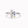 Minimalistischer S925 Sterlingsilber Ring mit Regenbogen Baguette Edelsteinen offen - US-Größe 6 (Offen) / Mehrfarbiger Zirkonia (Silberton)