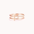 Double-layered rose gold cross ring with pavé-set cubic zirconia for women - Rose Gold / US Size 9
