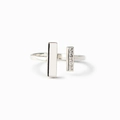 S925 Sterling Silber offener Ring mit asymmetrischem Doppel-T Design und quadratischen Zirkonen - US-Größe 6 (Offen) / Weißgold