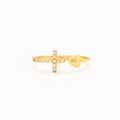 S925 Sterling Silber Ring mit Herz, Kreuz und Zirkonia in goldener Ausführung - Einstellbar Offen / Gold