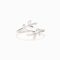 Eleganter S925 Sterlingsilber Blattring offen mit funkelnden Zirkonia-Akzenten - Einstellbar Offen / Weißgold