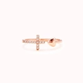 Offener S925 Sterlingsilber Ring mit Herz, Kreuz, Roségold-Beschichtung und Zirkon - Einstellbar Offen / Roségold