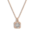 Rose gold S925 sterling silver necklace featuring a square halo pendant with a round crystal - 925 Silver / Rose Gold 40+5cm