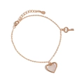 Elegante bracciale in argento S925 con ciondoli a cuore e chiave in oro rosa lucido - 16+3cm / Oro rosa