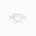 Bague coeur en argent S925 avec strass roses et blancs sur un fond blanc pur - Taille US 6 / Or Blanc (Zircon Rose)