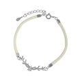 Macro de amuleto de asta de ciervo en plata S925 con circón en cuerda trenzada beige - Cuerda Blanca Strass Blanco (16+3.5cm)