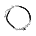 Pulsera de pareja en plata de ley 925 con dije de asta de ciervo y cuerda trenzada negra - Cuerda Negra Strass Negro (16+3.5cm)