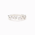 Elegant S925 silver leaf ring with marquise-cut zircon stones on a white background - US Size 6 / White Gold